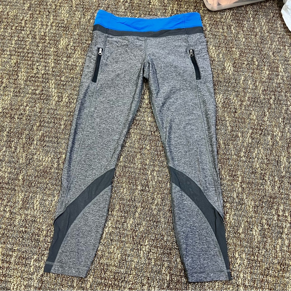 Lululemon Inspire Tight II Mesh Heathered Black Lakeside Blue Deep Coal Size 8